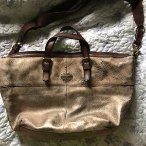 Fossil Metallic Gold Leather Crossbody Satchel